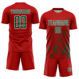 Custom Red Kelly Green-White Splash Sublimation Soccer Uniform Jersey