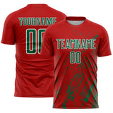 Custom Red Kelly Green-White Splash Sublimation Soccer Uniform Jersey