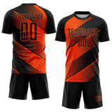 Custom Black Orange Line Sublimation Soccer Uniform Jersey