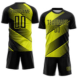 Custom Black Neon Yellow Line Sublimation Soccer Uniform Jersey