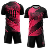 Custom Black Neon Pink Line Sublimation Soccer Uniform Jersey
