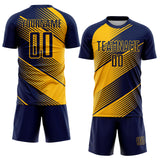 Custom Navy Gold Line Sublimation Soccer Uniform Jersey