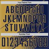 Custom Navy Old Gold Line Sublimation Soccer Uniform Jersey