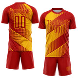 Custom Red Gold Line Sublimation Soccer Uniform Jersey