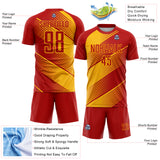 Custom Red Gold Line Sublimation Soccer Uniform Jersey