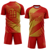 Custom Red Old Gold Line Sublimation Soccer Uniform Jersey