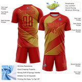 Custom Red Old Gold Line Sublimation Soccer Uniform Jersey