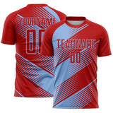Custom Red Light Blue Line Sublimation Soccer Uniform Jersey