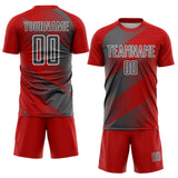 Custom Red Steel Gray-White Line Sublimation Soccer Uniform Jersey