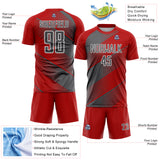 Custom Red Steel Gray-White Line Sublimation Soccer Uniform Jersey