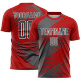 Custom Red Steel Gray-White Line Sublimation Soccer Uniform Jersey