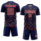 Custom Navy Red-White Lightning Sublimation Soccer Uniform Jersey