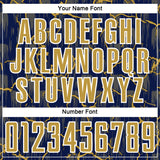 Custom Navy Old Gold-White Lightning Sublimation Soccer Uniform Jersey