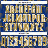 Custom Royal Old Gold-White Lightning Sublimation Soccer Uniform Jersey