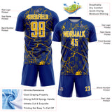 Custom Royal Yellow-White Lightning Sublimation Soccer Uniform Jersey