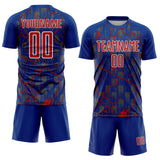 Custom Royal Red-White Lightning Sublimation Soccer Uniform Jersey