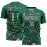 Custom Kelly Green Light Pink Lightning Sublimation Soccer Uniform Jersey