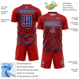 Custom Red Royal-White Lightning Sublimation Soccer Uniform Jersey