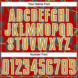 Custom Red Old Gold-White Lightning Sublimation Soccer Uniform Jersey