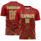 Custom Red Old Gold-White Lightning Sublimation Soccer Uniform Jersey