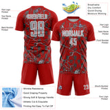 Custom Red Gray-White Lightning Sublimation Soccer Uniform Jersey