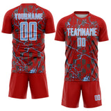 Custom Red Light Blue-White Lightning Sublimation Soccer Uniform Jersey