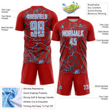 Custom Red Light Blue-White Lightning Sublimation Soccer Uniform Jersey
