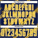Custom Navy Gold-White Abstract Fragment Art Splash Sublimation Soccer Uniform Jersey