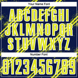Custom Navy Neon Yellow-White Abstract Fragment Art Splash Sublimation Soccer Uniform Jersey