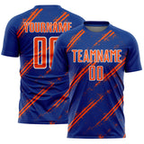 Custom Royal Orange-White Abstract Fragment Art Splash Sublimation Soccer Uniform Jersey
