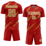 Custom Red Old Gold-White Abstract Fragment Art Splash Sublimation Soccer Uniform Jersey