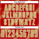 Custom Red Old Gold-White Abstract Fragment Art Splash Sublimation Soccer Uniform Jersey