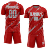 Custom Red Gray-White Abstract Fragment Art Splash Sublimation Soccer Uniform Jersey