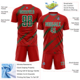 Custom Red Kelly Green-White Abstract Fragment Art Splash Sublimation Soccer Uniform Jersey