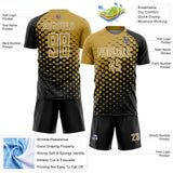Custom Black Old Gold-White Modern Polka Dot Sublimation Soccer Uniform Jersey