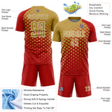 Custom Red Old Gold-White Modern Polka Dot Sublimation Soccer Uniform Jersey