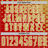 Custom Red Old Gold-White Modern Polka Dot Sublimation Soccer Uniform Jersey