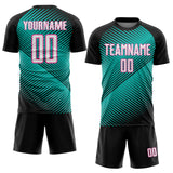 Custom Black White Aqua-Pink Line Sublimation Soccer Uniform Jersey