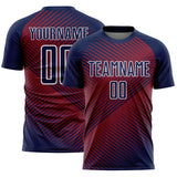 Custom Navy Crimson-White Line Sublimation Soccer Uniform Jersey