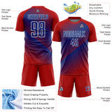 Custom Red Royal-White Line Sublimation Soccer Uniform Jersey