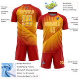 Custom Red Gold-White Line Sublimation Soccer Uniform Jersey