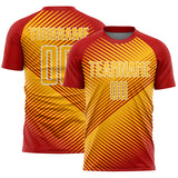 Custom Red Gold-White Line Sublimation Soccer Uniform Jersey