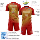 Custom Red Old Gold-White Line Sublimation Soccer Uniform Jersey
