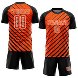 Custom Black Orange-White Lines Sublimation Soccer Uniform Jersey