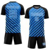 Custom Black Powder Blue-White Lines Sublimation Soccer Uniform Jersey