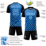 Custom Black Powder Blue-White Lines Sublimation Soccer Uniform Jersey