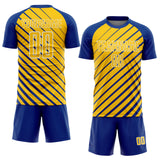 Custom Royal Yellow-White Lines Sublimation Soccer Uniform Jersey