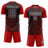 Custom Red Black-White Lines Sublimation Soccer Uniform Jersey