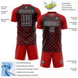 Custom Red Black-White Lines Sublimation Soccer Uniform Jersey