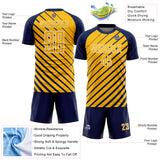 Custom Navy Gold-White Lines Sublimation Soccer Uniform Jersey